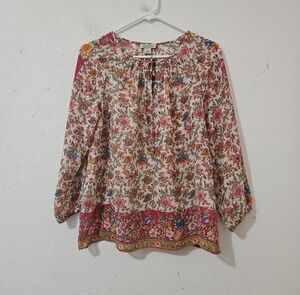 Lucky Brand Pink Multicolor Floral Peasant Blouse